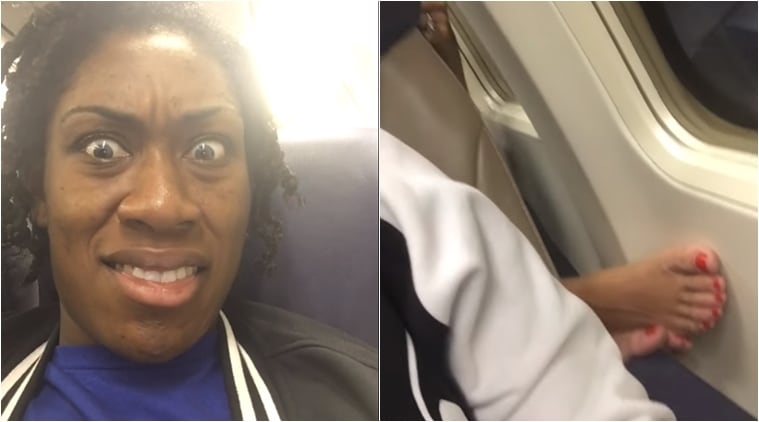 VIDEO: Woman's reaction on noticing co-passenger's feet on armrest is priceless | Trending News,The Indian Express VIDEO: Woman's reaction on noticing co-passenger's feet on armrest is priceless | Trending News,The Indian Express