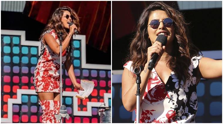 Priyanka Chopra Pulls Off The Sassy 60s In This Floral Fausto Puglisi Dress At The Global Citizen Festival Lifestyle News The Indian Express