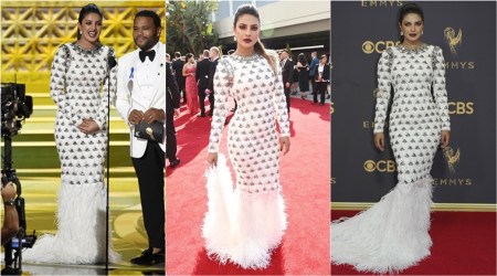 priyanka chopra, priyanka chopra emmys, emmys best dressed priyanka chopra, priyanka at emmys, priyanka latest photos from emmys, priyanka chopra emmys 2017, piryanka chopra 2017 pics emmy awards, indian express, indian express news