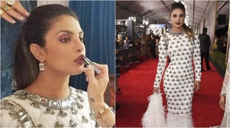 Priyanka Chopra, Priyanka Chopra Emmy award look, Priyanka emmy look, Priyanka emmys, Emmy awards, Emmys, Indian express, Indian express news
