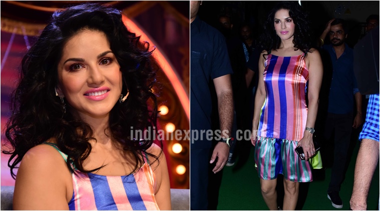 Sunny Leone’s bubblegum pink-striped dress fails to impress | Fashion ...