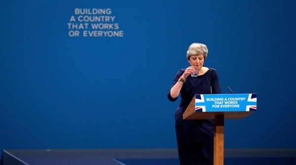 Theresa May, Theresa May speech, Theresa May letter F, Theresa May prankster, Britain Prime Minister, Prime Minister Theresa May, Theresa May Conservative Party leader, Conservative Party, social medi aviral, viral videos of the week, viral video, Indian express, Indian express news