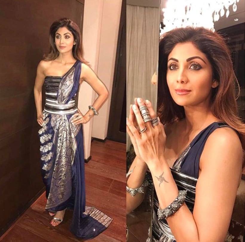 Shilpa Shetty, Shilpa Shetty latest photos, Shilpa Shetty saris, Shilpa Shetty sari with belt, Shilpa Shetty fusion fashion, Shilpa Shetty fashion, Shilpa Shetty latest style, indian express, indian express news