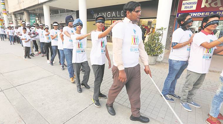 world sight day news, blind walk news, chandigarh news, indian express news