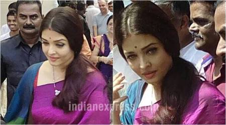 Aishwarya Rai Bachchan, Aishwarya Rai Bachchan latest photos, Aishwarya Rai Bachchan fashion, Aishwarya Rai Bachchan sari, durga puja fashion, bollywood fashion, indian express, indian express news