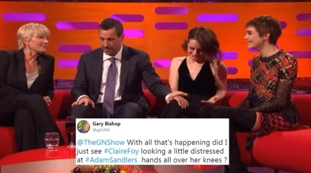 Video: Adam Sandler keeps touching actress Claire Foys knees; gets slammed by Twitterati
