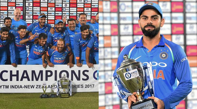 India cricket team celebrates ODI series win against New Zealand in ...