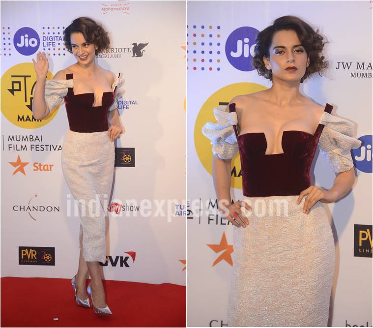 Kangana Ranaut looks bold and beautiful in a bicolour risqué dress at MAMI  red carpet | Lifestyle News,The Indian Express