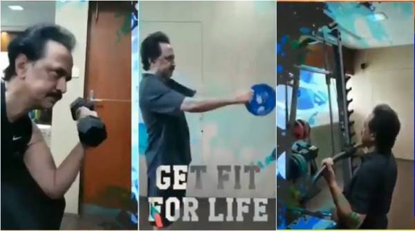 mk stalin, dmk, tamil nadu, tamil nadu politics, stalin workout video, mk stalin gym videos, fitness video, celeb fitness, viral videos, indian express