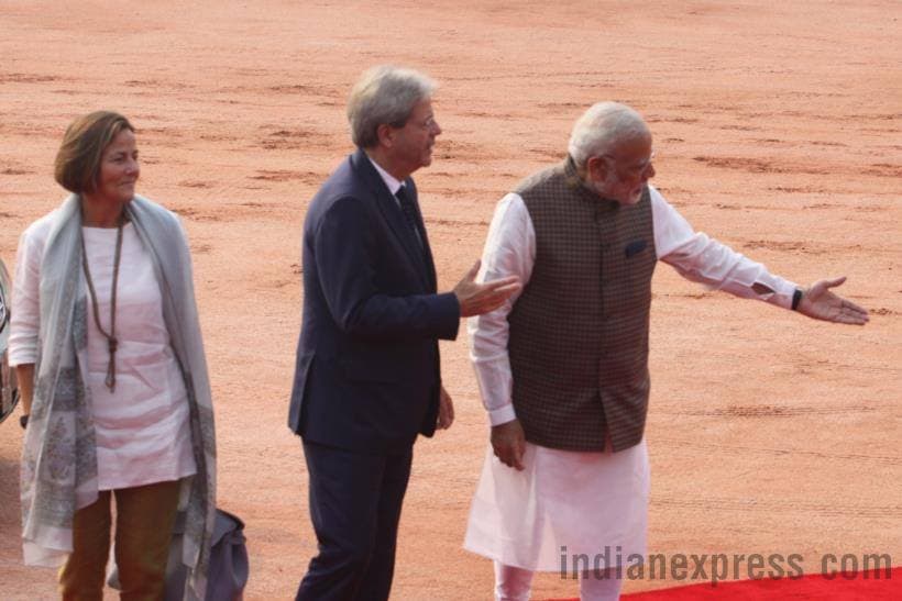 pm modi photos, italian pm pictures, italian pm india visit, Paolo Gentiloni images, italian pm rashtrapati bhawan pics, indian express