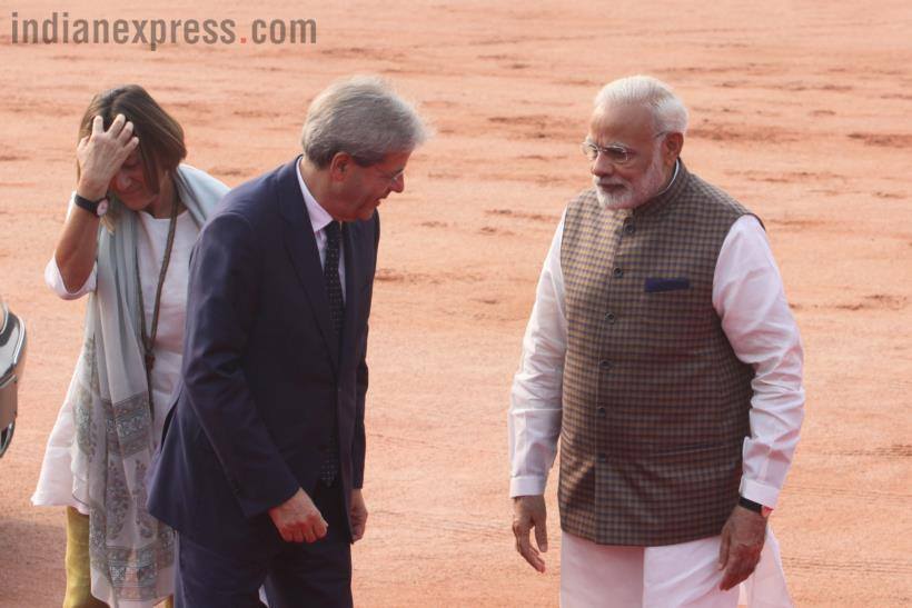 pm modi photos, italian pm pictures, italian pm india visit, Paolo Gentiloni images, italian pm rashtrapati bhawan pics, indian express
