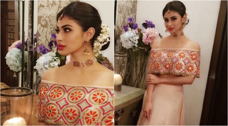 Mouni Roy's off-shoulder blouse adds a sensual modern twist to a  traditional lehenga | Lifestyle News,The Indian Express