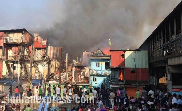 bandra fire photo, mumbai fire photo, bandra station fire images, pictures of mumbai fire in bandra, garib nagar fire accident, bandra east fire pics, mumbai fire accident pictures, bandra fire news, indian express photos