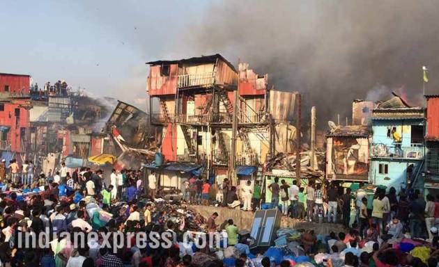 bandra fire photo, mumbai fire photo, bandra station fire images, pictures of mumbai fire in bandra, garib nagar fire accident, bandra east fire pics, mumbai fire accident pictures, bandra fire news, indian express photos