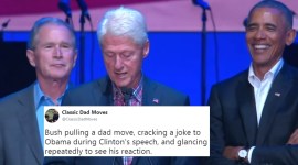 barack obama, george bush, bill clinton, bush senior, presidents of US at a fundraising event, bush whispering to obama, twitter reactions, indian express, indian express news