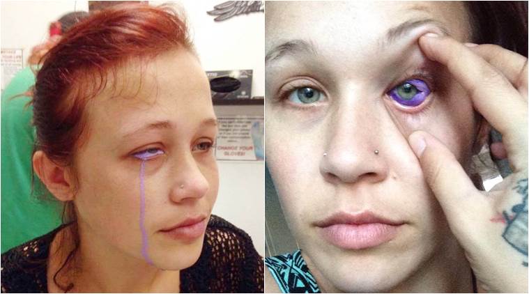 Model’s EYEBALL tattoo goes WRONG! Left crying purple tears The