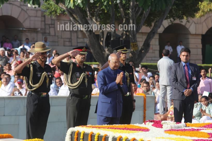Gandhi Jayanti 2017, Gandhi Jayanti 2017 Pics, Gandhi Jayanti photos, Shastri Jayanti, Shastri Jayanti pics, 2nd october pics, Mahatama Gandhi, Lal Bahadur Shastri, Narendra Modi, Venkaiah Naidu, Ram Nath Kovind, Rajghat, Gandhi samadhi pics, Indian Express photos