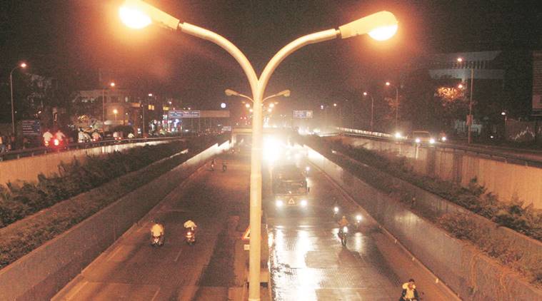 Gurgaon street lights, Gurgaon LED, LED, Diwali, SLNP project, EECL, gurugram news, indian express news