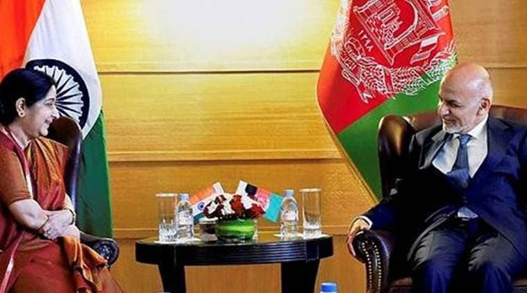 EAM Sushma Swaraj, Sushma Swaraj, Afghan President, Ashraf Ghani, Afghan President Ashraf Ghani, India News, Indian Express, Indian Express News
