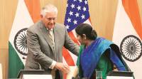 rex tillerson, rex tillerson delhi visit, rex w tillerson, sushma swaraj, rex tillerson, rex tillerson india, sushma swaraj rex tillerson, ashraf ghani, pakistan, Sushma Swaraj, united states secretary of state, us india relations, tillerson delhi visit schedule, sushma swaraj, narendra modi, us afghanistan relations, indian express