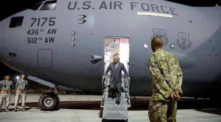 Secretary of State Rex Tillerson steps off the plane, Tuesday, Oct. 24, 2017, at Al-Udeid Air Base, Qatar. Tillerson had meetings with leaders in Afghanistan and Iraq in one day. (AP Photo/Alex Brandon, Pool)