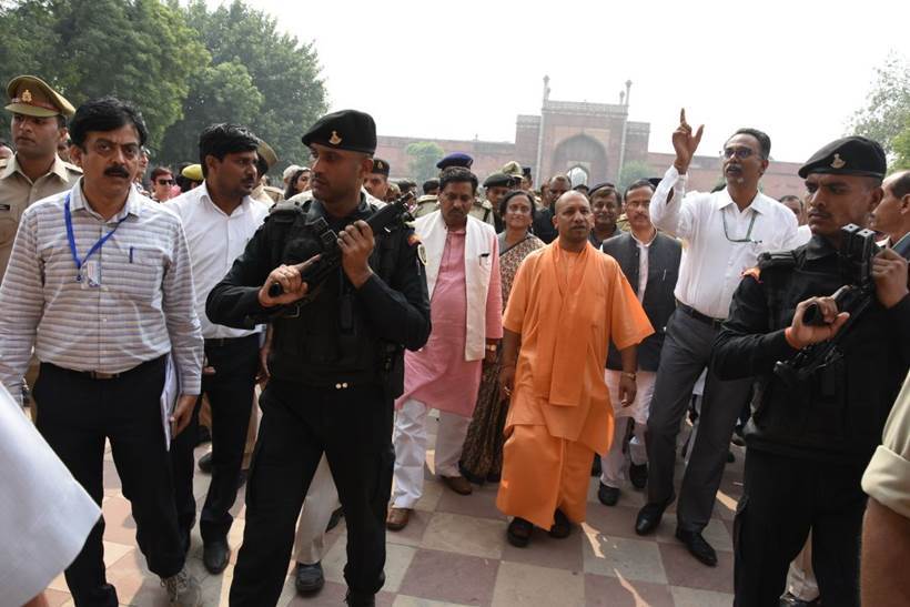 yogi adityanath photos, taj mahal photos, adityanath taj mahal photos, adityanath taj mahal pics, yogi in taj mahal, taj mahal controversy, yogi adityanath images, up cm, agra, adityanath in agra images, adityanath agra visit pics, yogi agra pictures, indian express