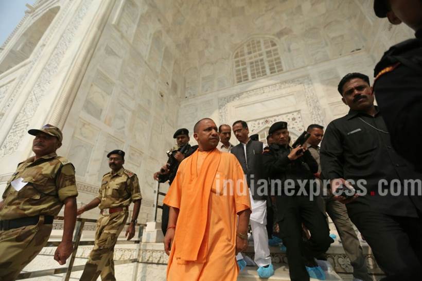 yogi adityanath photos, taj mahal photos, adityanath taj mahal photos, adityanath taj mahal pics, yogi in taj mahal, taj mahal controversy, yogi adityanath images, up cm, agra, adityanath in agra images, adityanath agra visit pics, yogi agra pictures, indian express