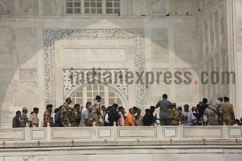 yogi adityanath photos, taj mahal photos, adityanath taj mahal photos, adityanath taj mahal pics, yogi in taj mahal, taj mahal controversy, yogi adityanath images, up cm, agra, adityanath in agra images, adityanath agra visit pics, yogi agra pictures, indian express