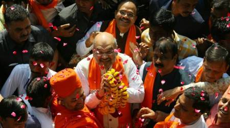  BJP National President Amit Shah Road Show in Ahmedabad. Express photo javed raja... 7-11-2017