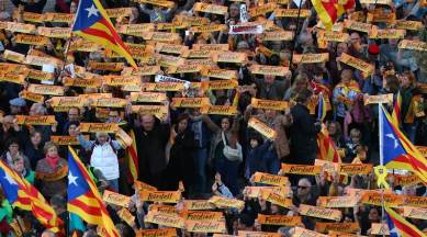 catalonia leaders jailed, protest for release of jailed catalonia leaders, Catalonia independence movement, catalonia referendum, world news, indian express news