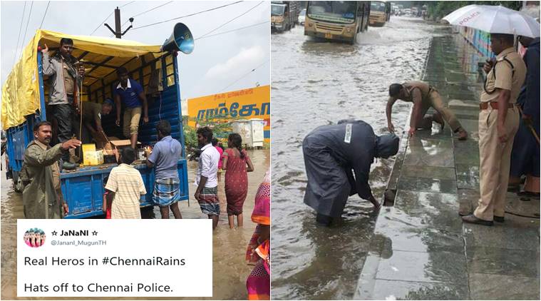chennai rain, chennai police, chennai rain 2017, chennai flood, chennai rain police photos, chennai cops, chennai traffic police, indian news, trending news, viral news