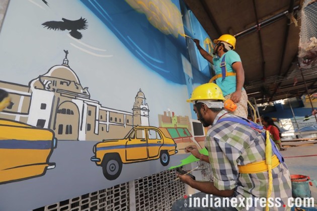 eden gardens, eden garden kolkata, eden garden wall art, wall art, kolkata wall art, wall art eden, cricket association of bengal, cab eden wall art, ind vs sri lanka, ind sri lanka eden test match, kolkata news, sports news, cricket news, indian express