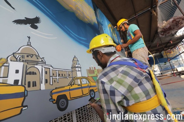 eden gardens, eden garden kolkata, eden garden wall art, wall art, kolkata wall art, wall art eden, cricket association of bengal, cab eden wall art, ind vs sri lanka, ind sri lanka eden test match, kolkata news, sports news, cricket news, indian express