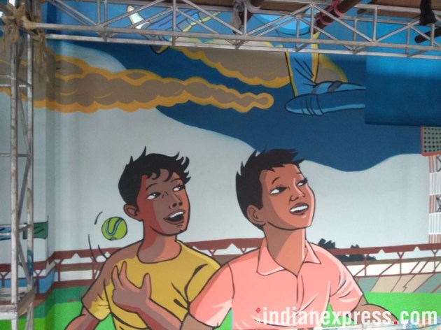 eden gardens, eden garden kolkata, eden garden wall art, wall art, kolkata wall art, wall art eden, cricket association of bengal, cab eden wall art, ind vs sri lanka, ind sri lanka eden test match, kolkata news, sports news, cricket news, indian express