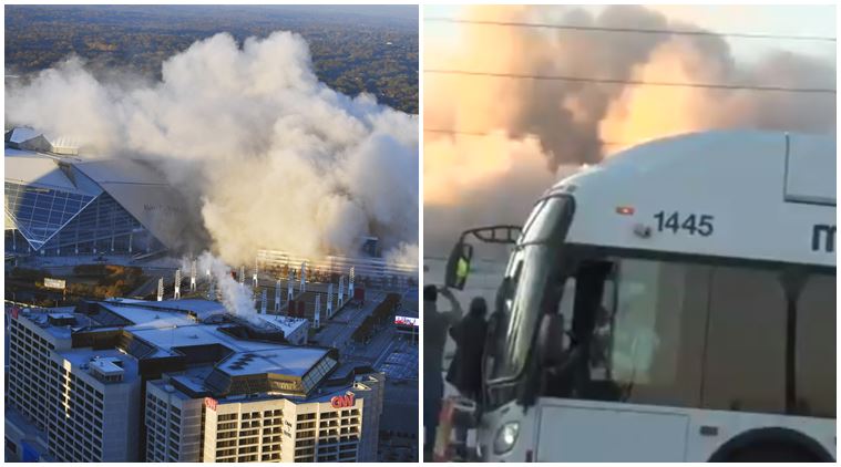 georgia dome, georgia dome implosion, weather channel live shoot, bus block weather channel live shoot