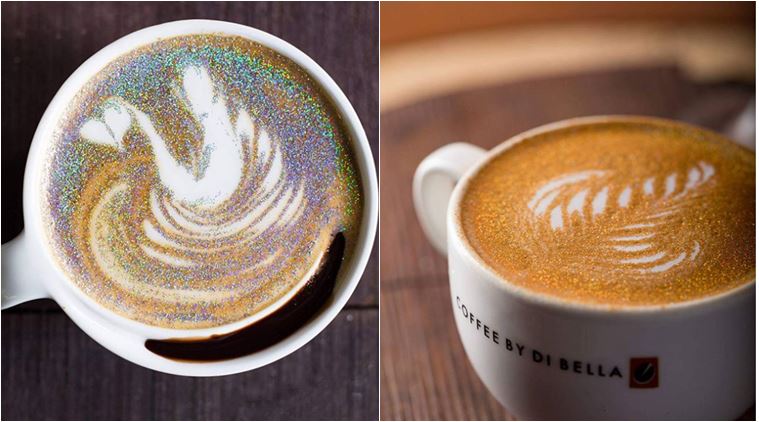 glitter, glitter coffee, cappuccino, latter art, glitter cappuccino, bizarre cappuccino, unusual coffee trend, bizarre food trend, food news, indian express