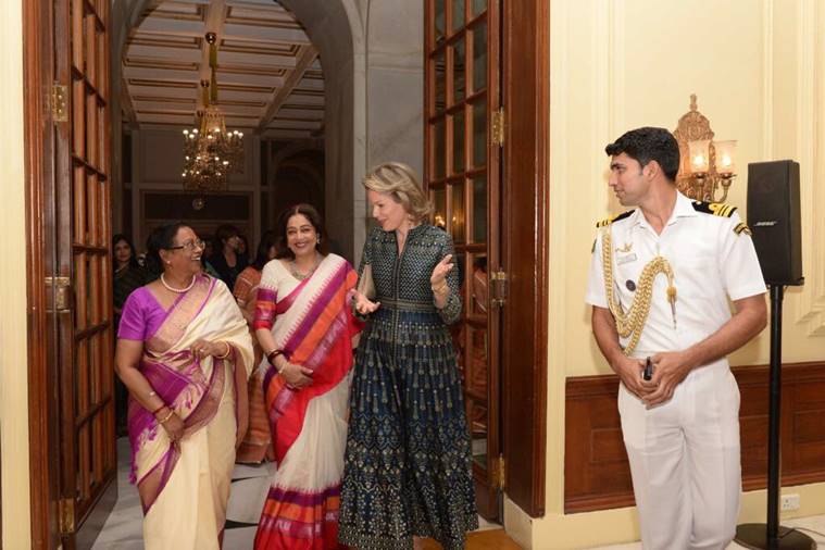 queen Mathilde, belgium queen, blgium queen anita dongre, anita dongre queen Mathilde, royals in anita dongre collection, queen Mathilde anita dongre meeting, fashion news, indian express