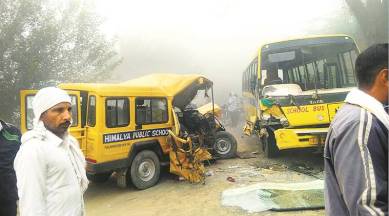 chandigarh, school bus, school bus accident, chandigarh accident, indian express