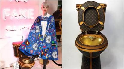 Artist revamps a toilet seat with Louis Vuitton bags that costed