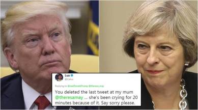 donald trump, theresa may, donald trump twitter account, donald trump tags wrong theresa may, twitter reactions, indian express, indian express news
