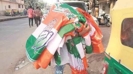 Election material of the Congress being transported in Ahmedabad. (Express Photo by Javed Raja)