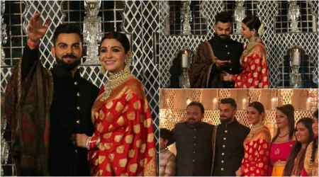 Anushka Sharma and Virat Kohli at their wedding reception in Delhi