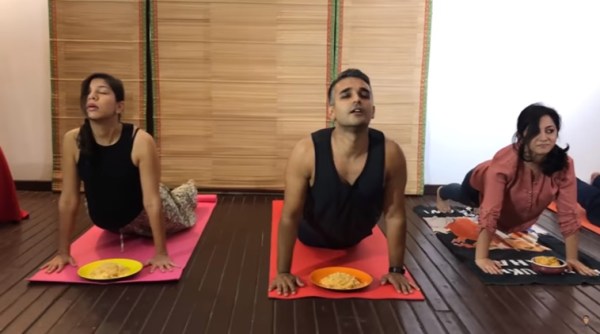 Yoga, biryani yoga, beer yoga, what is biryani yoga, how do to biryani yoga, funny videos, Indian express, Indian express news
