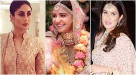 Kareena Kapoor Khan, Anushka Sharma, Kangana Ranaut, Sagarika Ghatge, Shraddha Kapoor, Jhanvi Kapoor, Shilpa Shetty, blush pink lehenga, blush pink saris, blush pink salwar, Kareena Kapoor Khan pink salwar, Anushka Sharma pink lehenga, Sabyasachi, Anushka Sharma Sabyasachi, Kangana Ranaut pink sari, Sagarika Ghatge pink sari, Shraddha Kapoor pink lehenga, Jhanvi Kapoor pink lehenga, Shilpa Shetty pink sari, celeb fashion, bollywood fashion, indian express, indian express news