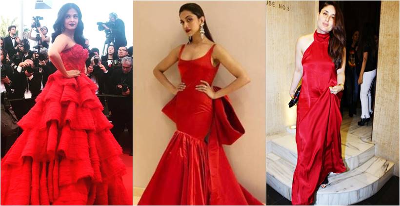 Red outfits on red carpet, red gowns, Aishwarya Rai Bachchan, Kareena Kapoor Khan, Katrina Kaif, Deepika Padukone, Deepika Padukone latest photos, Kangana Ranaut, Alia Bhatt, Anushka Sharma Virat Kohli