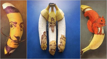 art, fruit art, fruit doodle, cool art, banana art, using fruit for art, fruit painting, banana painting, fruit carving, uncommon art work, odd news, social mdia artist, indian express
