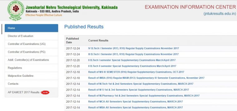 JNTUK BTech regular supply exams 2017 Result declared for 4 1 3