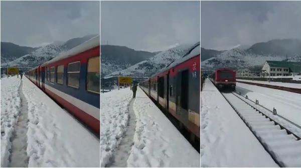kashmir, snow, kashmir winter, kashmir trains, snow covered station, kashmir videos, beautiful snow videos, viral videos, indian express