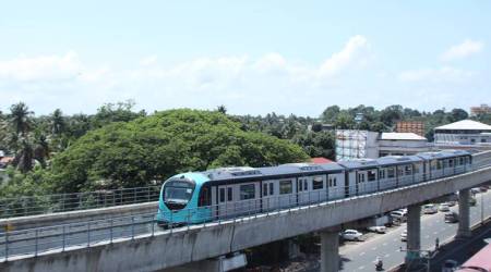 Kochi Metro train passing Pathadippalam towards Palarivattom during its return trial following the inauguration of Metro by Prime Minister Narendra Modi on Saturday afternoon. Express photo by Nirmal Harindran, 17th June 2017, Cochin.  *** Local Caption *** Kochi Metro train passing Pathadippalam towards Palarivattom during its return trial following the inauguration of Metro by Prime Minister Narendra Modi on Saturday afternoon. Express photo by Nirmal Harindran, 17th June 2017, Cochin.