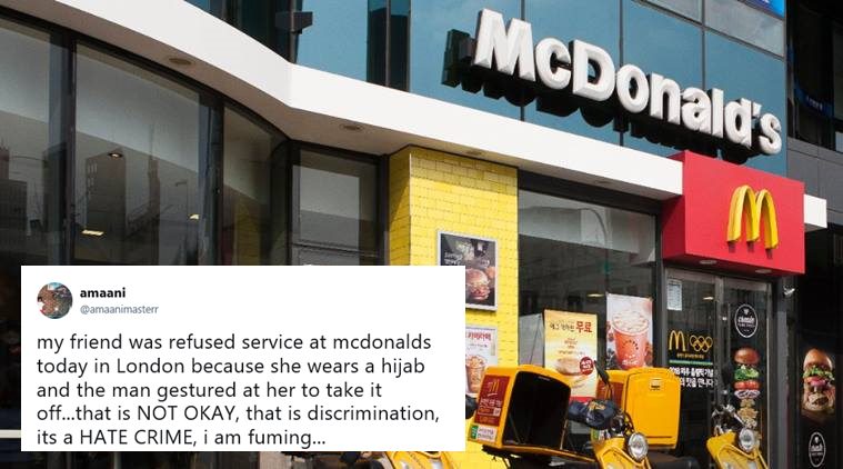 McDonald's, Mcdonalds uk, mcdonalds london, mcdonalds hijab woman asked to leave, hate crimes, mcdonalds against muslims, islamophobia, viral news, racism, viral video, indian express